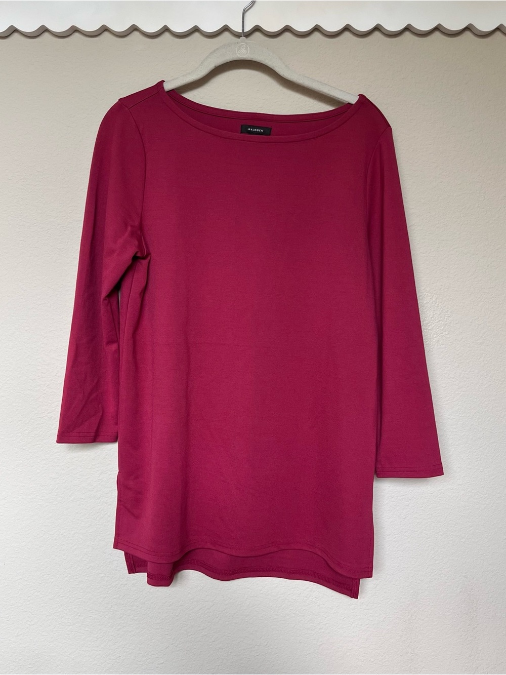 Women’s Halogen Boatneck 3/4 Sleeve Tunic Top- Berry Pink